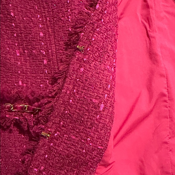 ✨💗 Boston Proper Vibrant Pink Tweed Blazer Fringe Chain Detail Size 16 💗✨ - Picture 6 of 6